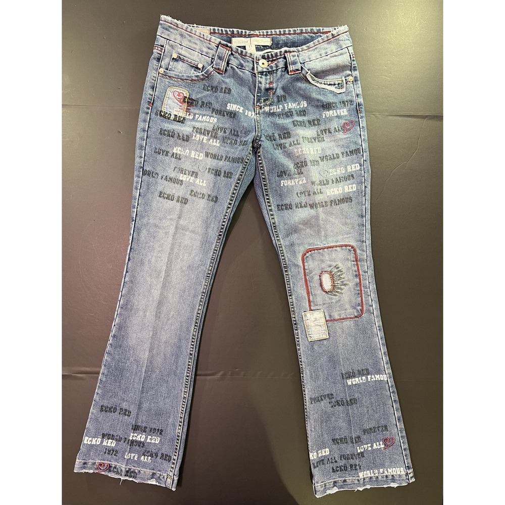 Vintage Ecko Red Bootcut Jeans Women's Size 11 Graffiti‎ Print Flare Embroidery